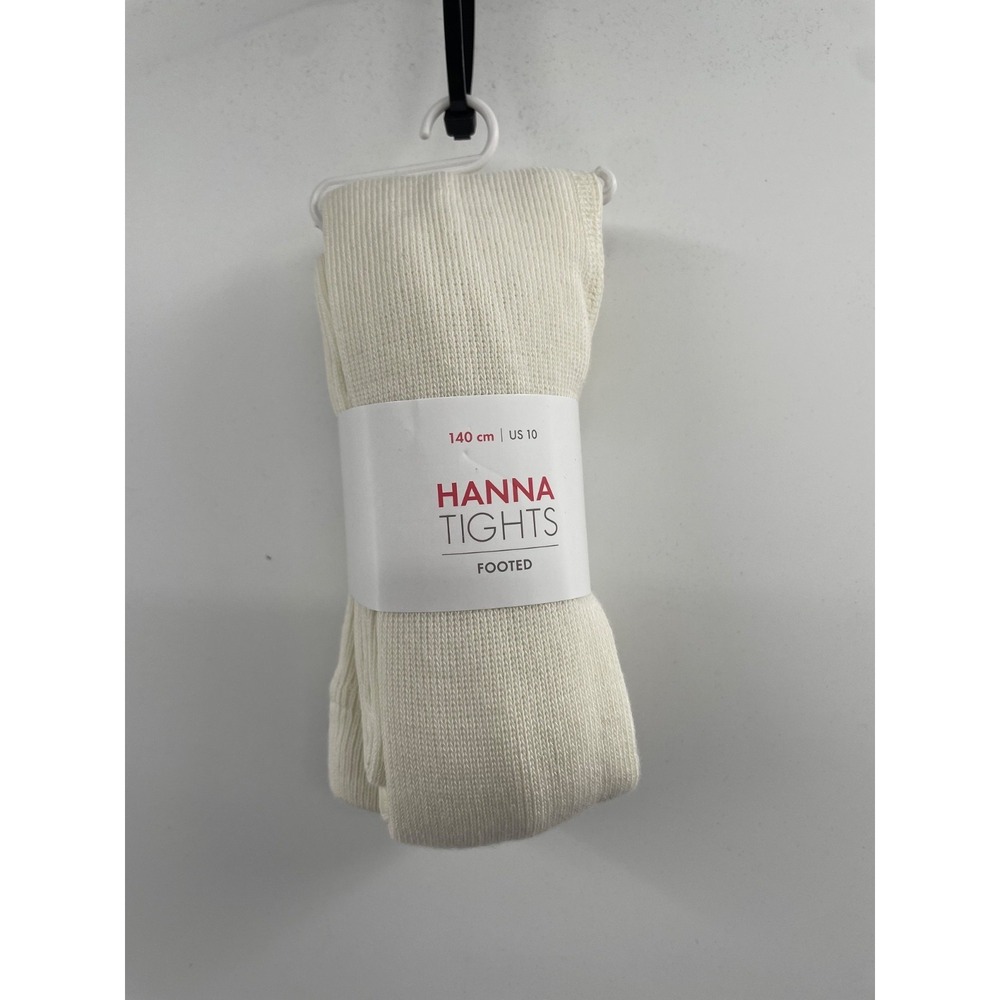 Hanna Andersson Footed Tights Girls 10 Ivory Cotton Blend Ribbed 2-Pack NWT